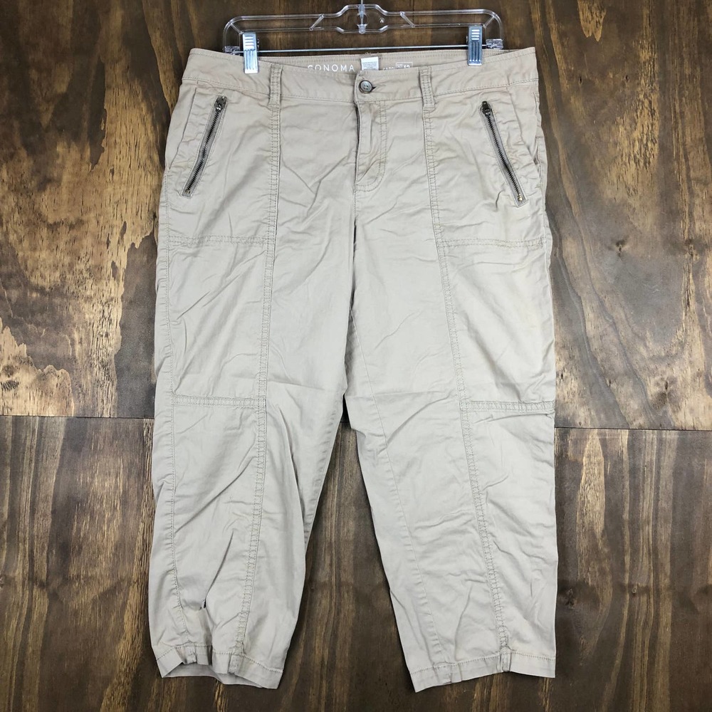 Sonoma Womens Pants Tan Gorpcore Khaki Capris Momcore Stretch Size 12